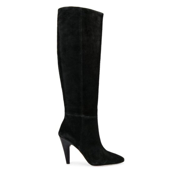 NEW Veronica Beard Suede Leather Knee High Heel Boots Black Sanzi - Picture 1 of 13